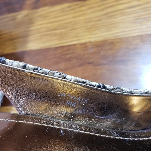 Ellen Tracy Size 9 Brown Snakeskin Print Jaywalk Slingback Open Toe Heels - Picture 8 of 10